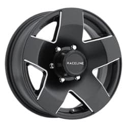 Raceline 855 Maxum Trailer 13x4.5 5x114.3 0 ET 81 CB Black with Machine