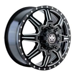 Mayhem 8101 Monstir Dually Front 22x8.25 8x165.1 127 ET 116.7 CB Black w/Milled Spokes