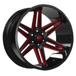 Vision 363 Razor 24x12 6x135 -51 ET 87.1 CB Gloss Black Milled Spoke with Red Tint