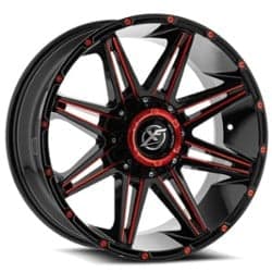 XF Off-Road XF-220 20x12 Blank 5 Lug/Blank 6 Lug/Blank 8 Lug -44 ET 108 CB Gloss Black Red Milled