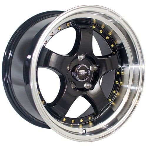 MST MT07 17x9 5x114.3 20 ET 73.1 CB Black w/Machined Lip Gold Rivets (07-7965-20BKGL)