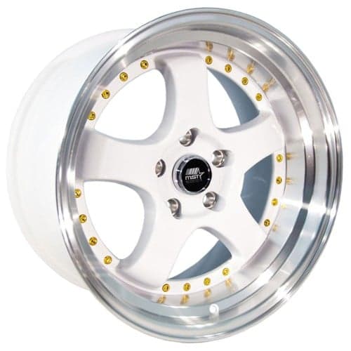 MST MT07 17x9 5x114.3 20 ET 73.1 CB White w/Machined Lip Gold Rivets (07-7965-20WTGL)