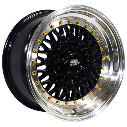 MST MT13 15x8 4x100/4x114.3 20 ET 73.1 CB Black w/Machined Lip Gold Rivets (13-5816-20BKGL)