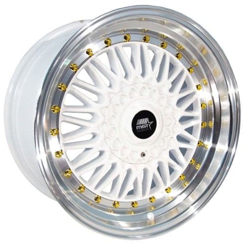 MST MT13 15x8 4x100/4x114.3 20 ET 73.1 CB White w/Machined Lip Gold Rivets (13-5816-20-WTGL)