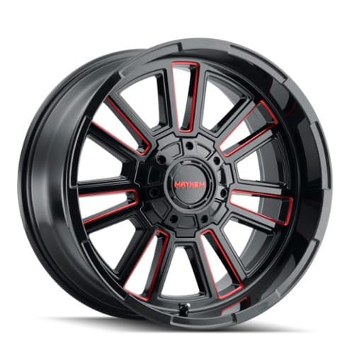 Mayhem 8115 Apollo 20x9 5x139.7/5x150 0 ET 110 CB Black w/Prism Red (8115-2997BTR)